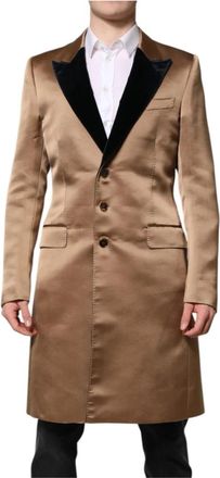 Dolce & Gabbana Bruine Zijden Trenchcoat Jas - Heren - Mantel - Bruin - M - Jassen