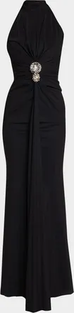 La Petite Robe Di Chiara Boni Nitsa Floral-Embellished Halter Column Gown