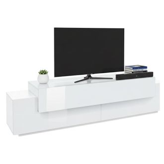 Dmora Dmora - Mueble De Televisi&oacute;n Dmirand, Aparador Bajo Para Sal&oacute;n, Base Soporte Tv, 100% Made In Italy, Cm 200x45h52, Blanco Brillo Y Mate