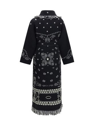 Alanui Womens Bandana Jacquard Coat Black-Multi Fleece Wool Ovis Aries Black/multi