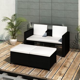 vidaXL Set Muebles De Jard&iacute;n 4 Piezas Y Cojines Rat&aacute;n Sint&eacute;tico Negro Vidaxl