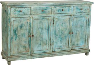 Wanderlust Deco Aparador De Madera Artesanal Turquesa 160x40x100h Cm