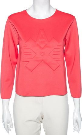 Emporio Armani Pink Jersey Logo Embossed Long Sleeve Top