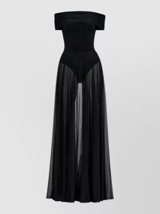 Norma Kamali sheer off-the-shoulder maxi dress
