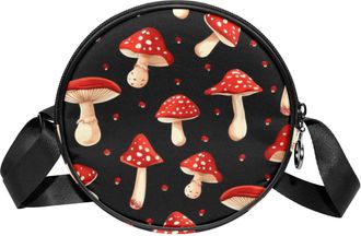 Generic Circle Crossbody Bag for Women, Mushroom Small Sling Bag Daypack with Zipper Adjustable Shoulder Straps Casual Ladies Girls Round Purse