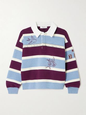 Sea New York Polo Da Rugby In Misto Cotone E Cashmere A Righe Con Ricami Hester - Verde