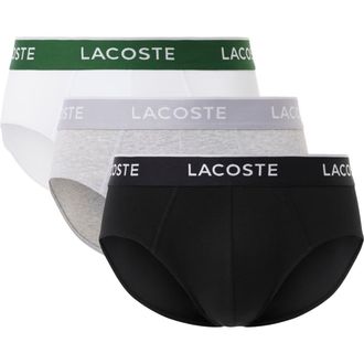 Lacoste Core Essentials Assorted 3-Pack Stretch Cotton Briefs in Black/White/Silver Chine at Nordstrom, Size X-Large