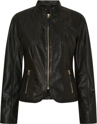 BTF-CPH Zwarte bikerjack met licht gouden accenten - Dames - Leren en Su&egrave;de Jassen - Zwart - XL - Leer - Jassen