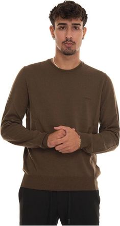 HUGO BOSS Merino Wol Logo Pullover Slim Fit - Heren - Ronde hals truien - Groen - XL - Wol - Truien & Vesten