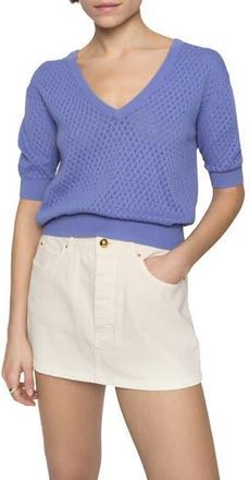 Rebecca Minkoff Nova Pointelle Elbow Sleeve Cotton Sweater in Periwinkle at Nordstrom Rack, Size X-Large