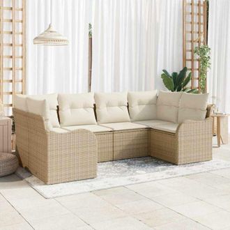 vidaXL Vidaxl - Conjunto De Sof&aacute; De Jard&iacute;n Con Coj&iacute;n 6 Pcs Beige Polirat&aacute;n