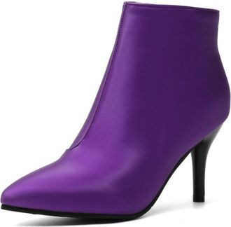 Generic Womens Pointed Toe Stiletto Heel Formal Occasion Ankle Boots with Side Zipper,Purple,1.5 UK