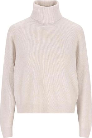 Brunello Cucinelli Geribbelde coltrui - Dames - Coltruien - Beige - L - Wol - Truien & Vesten