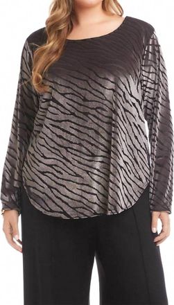 Karen Kane Long Sleeve Velvet Burnout Shirttail Top - Plus In Zebra