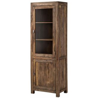 Massivmoebel24 Vetrina in legno di Sheesham / palissandro 65x42x190 grigio scuro oliato nature grey 53