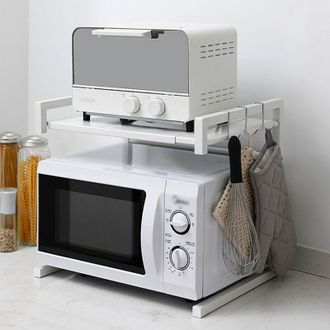 OEM Rack Para Microondas - Acero Al Carbono - Extensible 40-65 Cm - Altura 42 Cm - 3 Ganchos - 1 Unidad
