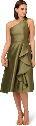 Adrianna Papell Womens Studio One Shoulder Mikado Midi Dress - Green - Size 10 UK