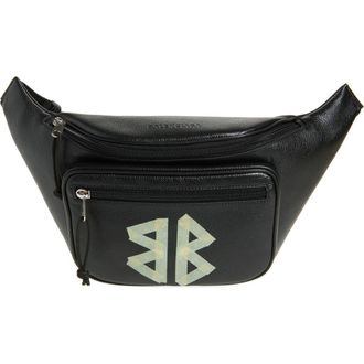 Balenciaga Explorer Tape Logo Leather Belt Bag in 1004 Washed Black at Nordstrom