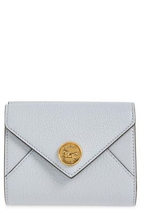 Chlo&eacute; Leather Envelope Trifold Wallet in Greyish Blue at Nordstrom