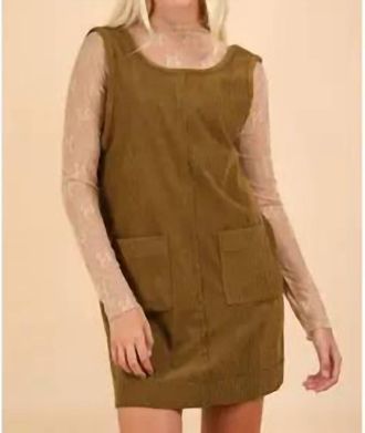 Very J Corduroy Low Back Mini Dress In Olive