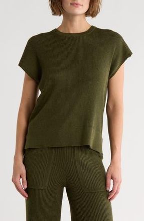 Splendid Ribbed Short Sleeve Sweater in Green at Nordstrom Rack, Size X-Large