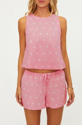 Beach Riot Dollie Polka Dot Sleeveless Cotton & Linen Cover-Up Top in Pink /White Polka Dots at Nordstrom, Size X-Small