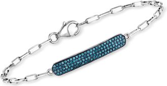 Ross-Simons Blue Diamond Paper Clip Link Bar Bracelet in Sterling Silver