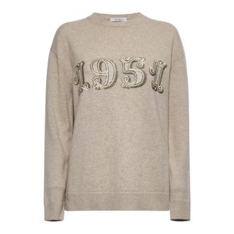 Max Mara Sequin Embroidery Pullover - Dames - Ronde hals truien - Beige - XS - Wol - Truien & Vesten