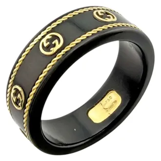 Gucci Icon Black Yellow Gold (18K) Ceramic Band Ring (Pre-Owned)