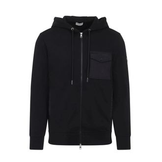 Moncler Hoodies & sweatvesten, Heren, Zwart, L, Katoen, Hooded Top met rits en zakdetail