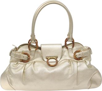 Ferragamo Gancini Gold Leather Shoulder Bag (Pre-Owned)