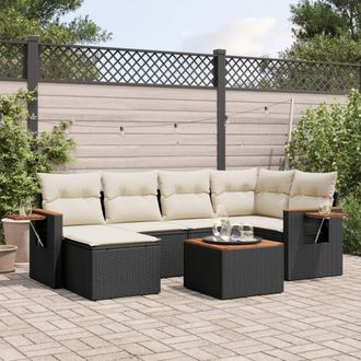 vidaXL Set De Comedor De Jard&iacute;n 7 Pzas Y Cojines Rat&aacute;n Sint&eacute;tico Negro Vidaxl
