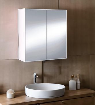 Dmora Dmora - Armario De Pared Lafayette, Mueble Columna Para Ba&ntilde;o, Armario Colgante, Color Blanco Brillante, Cm 60x21h65 - 2 Puertas, Con Embalaje Reforzad