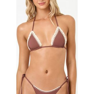 L*Space Samba Embroidered Trim Bikini Top in Cafe at Nordstrom, Size X-Small