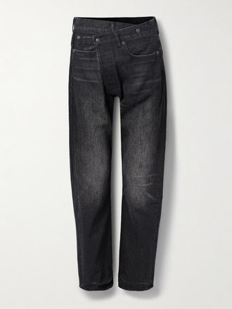 R13 Jeans Boyfriend Asimmetrici A Vita Media Effetto Consumato Crossover - Nero