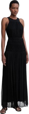 Twinset Kleedjes, Dames, Zwart, M, Polyester, Lange Cr&ecirc;pe Jurk Zonder Mouwen