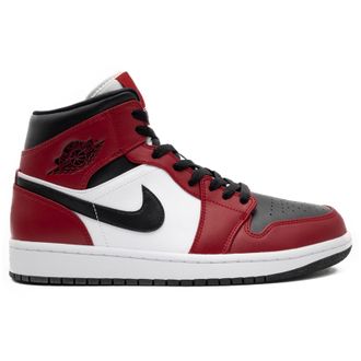 Nike Jordan Air Jordan 1 Mid GS Leather Synthetic Youth High Top Trainers - Black Black Gym Red - Size:UK 6