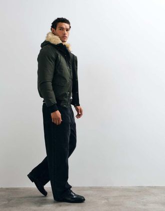 Schott NYC giacca parka corta imbottita color kaki-Verde