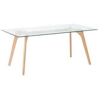 Beliani Mesa De Comedor De Vidrio Templado Transparente Madera Clara 180 X 90 Cm Hudson