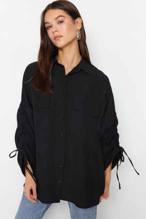 Trendyol Modest Dames Zwart Effen Lang Relaxed fit Modest Overhemden