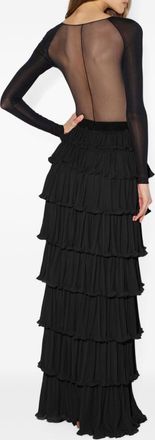 Elisabetta Franchi Tulle-Paneled Long-Sleeve Bodysuit - Black
