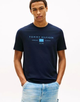 Tommy Hilfiger Mens Tommy Hilfiger Brand Love Mono Stack Mens T-Shirt - Desert Sky - Blue/Black - Size: 38