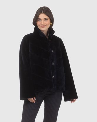 Gorski REVERSIBLE MERINO SHEARLING LAMB CHEVRON JACKET WITH HORIZONTAL BOTTOM
