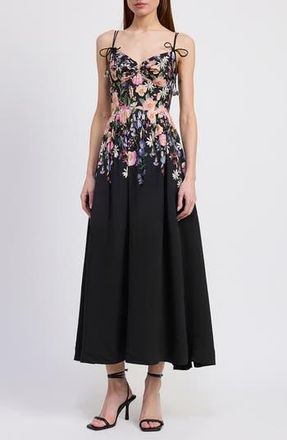 En Saison Nanette Placed Floral Dress in Black Multi Floral at Nordstrom Rack, Size Small