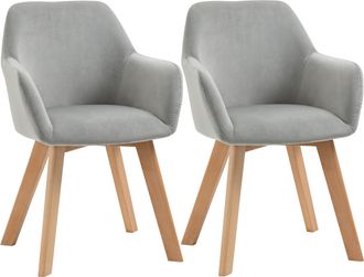 OEM Juego De 2 Sillas De Comedor Modernas Tapizadas En Terciopelo Con Patas De Madera Para Sal&oacute;n 54x57x80 Cm Gris