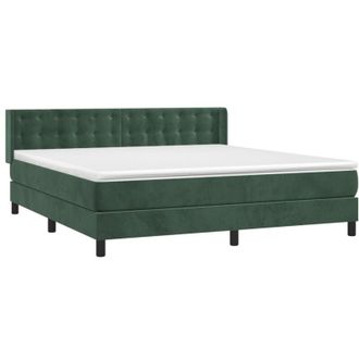 vidaXL Cama Box Spring Con Colch&oacute;n Terciopelo Verde Oscuro 160x200 Cm Vidaxl
