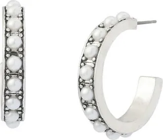 AllSaints Imitation Pearl Hoop Earrings in Pearl/warm Silver at Nordstrom