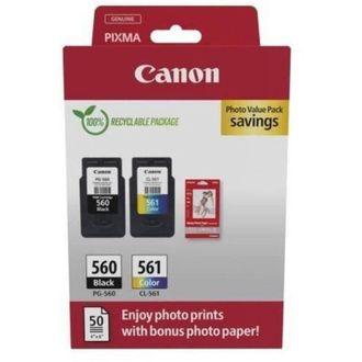 CANON Pack De 2 Cartuchos De Tinta + Pack De Papel Fotogr&aacute;fico Canon Pg-560 Negro + Cl-561 Color