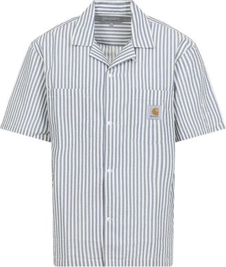 Carhartt Work in Progress Leavel Short Sleeve Shirt - Heren - Korte mouwen Overhemden - Blauw - S - Katoen - Overhemden