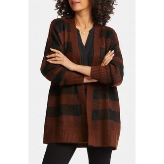 NYDJ Check Open Front Cardigan in Black/Chocolate at Nordstrom, Size Medium